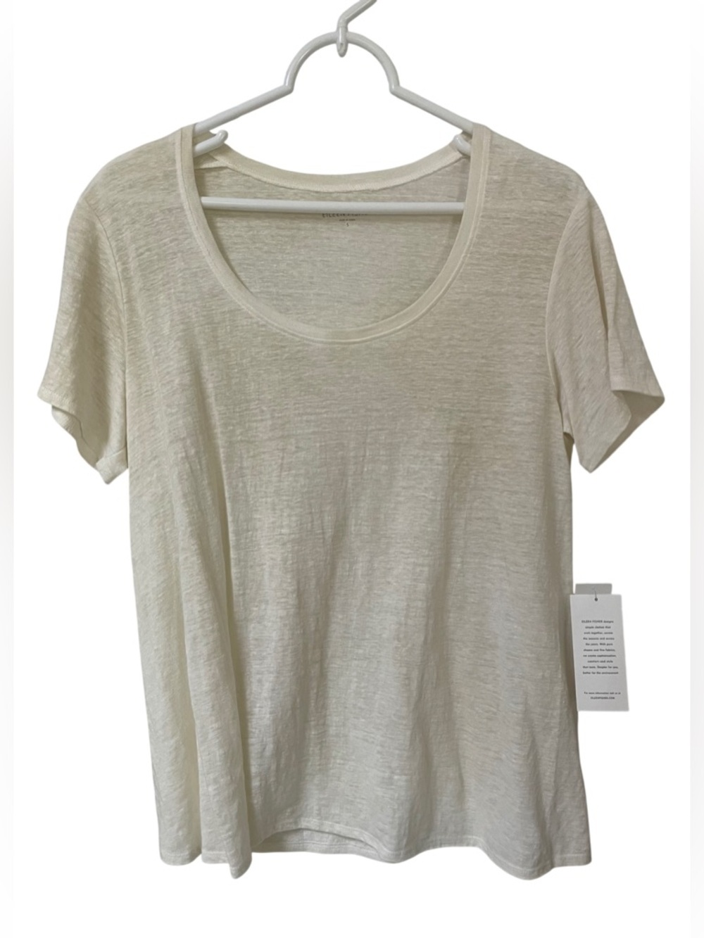 Eileen Fisher Shirt Tshirt Women’s Small Linen Crew Neck White New NWT Beach